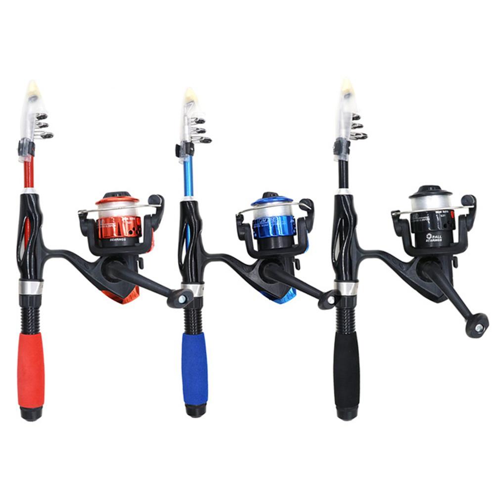 4- stykke mini børn fiskestang sæt fiskestang fiskeri hjul agn boks håndtaske stangen er omkring 31cm lang og 110cm lang