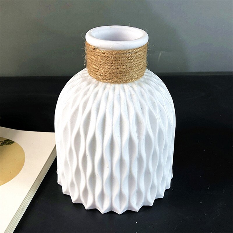 Flower Vase White Imitation Ceramic Flower Pot Decoration Home Plastic Vase Table Decoration Vase: 04