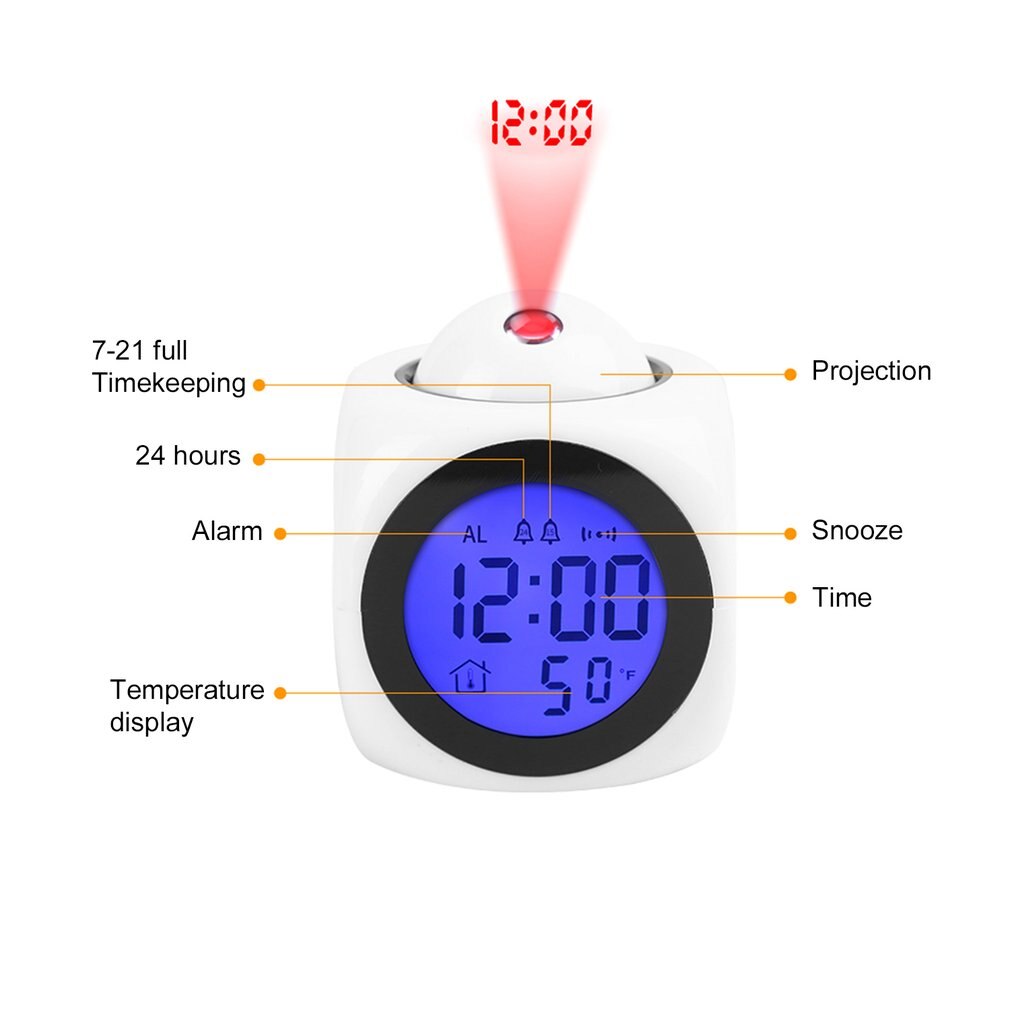Multifunctional LCD Projection Voice Talking Alarm Clock Backlight Digital Desktop Clock with Temperature Display