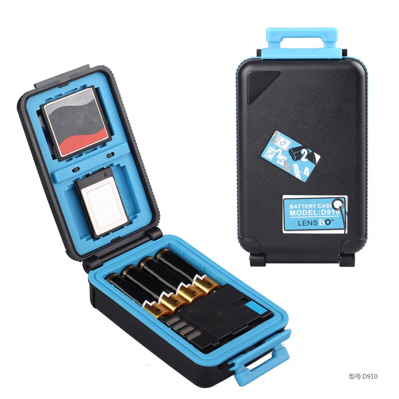 LENSGO D910 Camera Batterij Case Waterdichte SD CF XQD Geheugenkaart Opbergdoos AA batterij Organizer Voor 2 Camera Batterijen houder: Blue