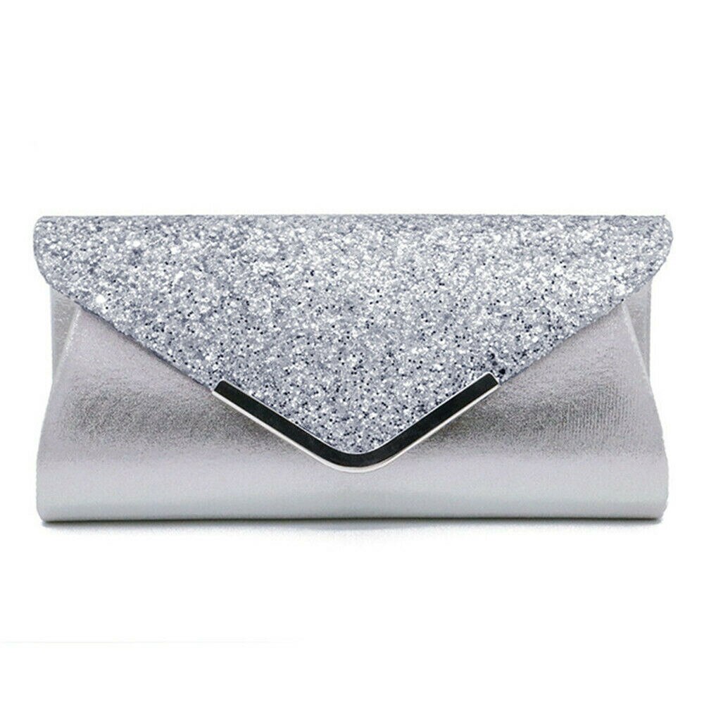 Damen Pailletten Abend Party Prom Smart Kupplung Tasche Elegante frauen Glitter Schimmer Umschlag Handtasche: Silber