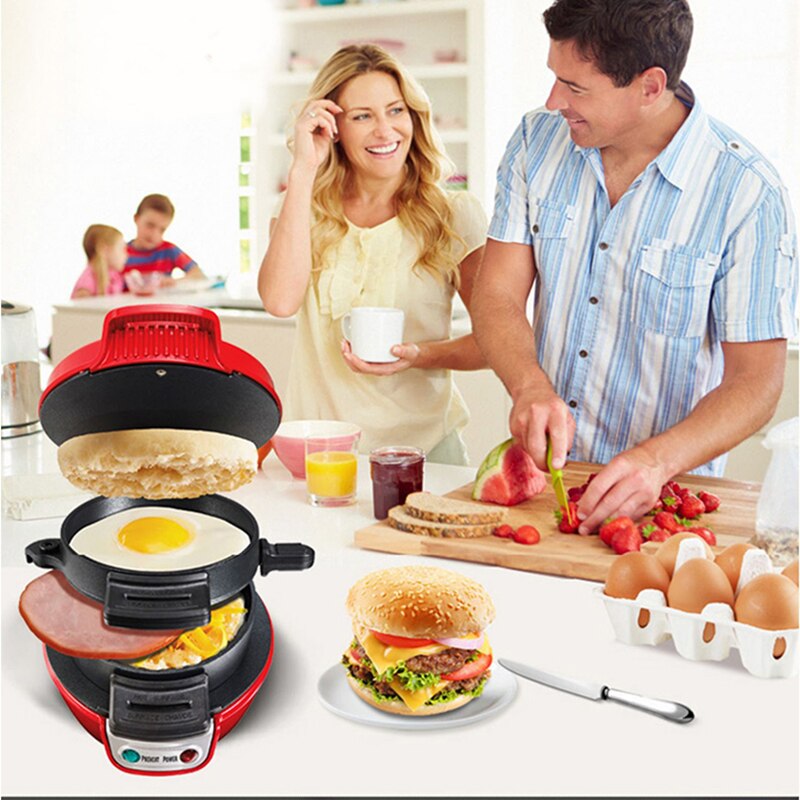Máquina de hamburguesas casera 25475-CN, máquina de desayuno para el hogar, máquina de sándwich, placa de cocina de recubrimiento antiadherente con calefacción de doble cara