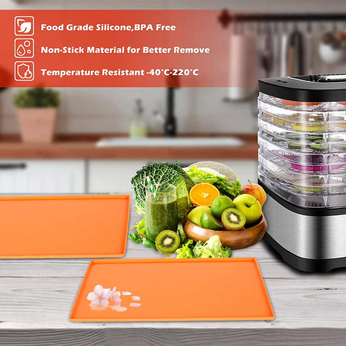 4 Stuks Siliconen Dehydrator Matten Met Rand Non-stick Dehydrator Vellen Multifunctionele Dehydrator Trays Voor Keuken Bakken Tools
