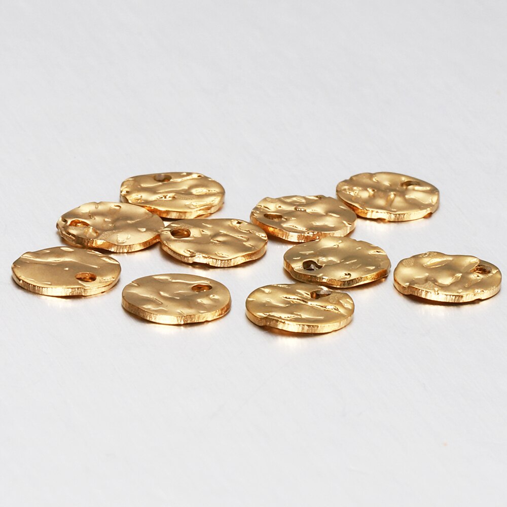 10 sztuk złoty kolor stal nierdzewna 8-12mm okrągłe młotkowane Charms kolczyki wisiorek dla DIY kolczyk komponenty do wyrobu biżuterii dostaw