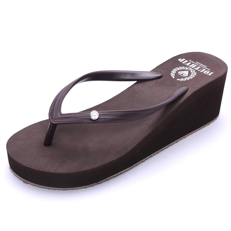 Kvinnors sommartofflor med diamantflipflops lediga tofflor damsandaler sommarskor dam lätta mjuka rutschkanor: Brun / 35