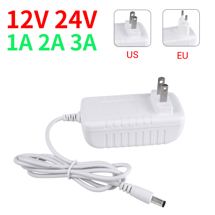 24V 12V Power Supply Adapter Lighting Transformer Input AC100-240V Output DC12V 24V 1A 2A 3A EU US Plug Charger 5.5mm 2.1-2.5mm