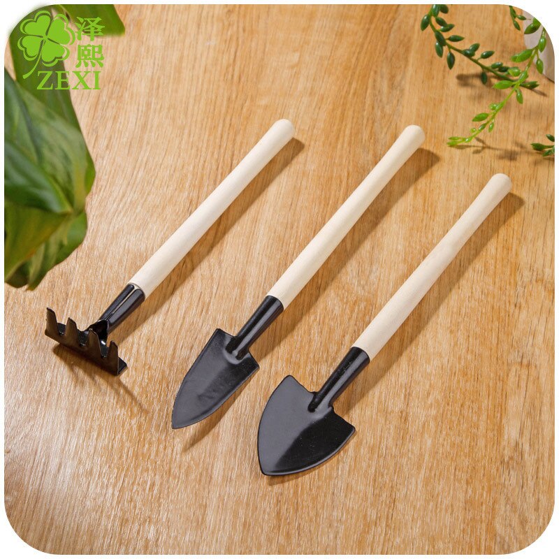 3pcs/set Mini Garden Tools Small Shovel/Rake/Spade Wooden Handle Metal Head Kids Garden Tools For Home Office Family Garden
