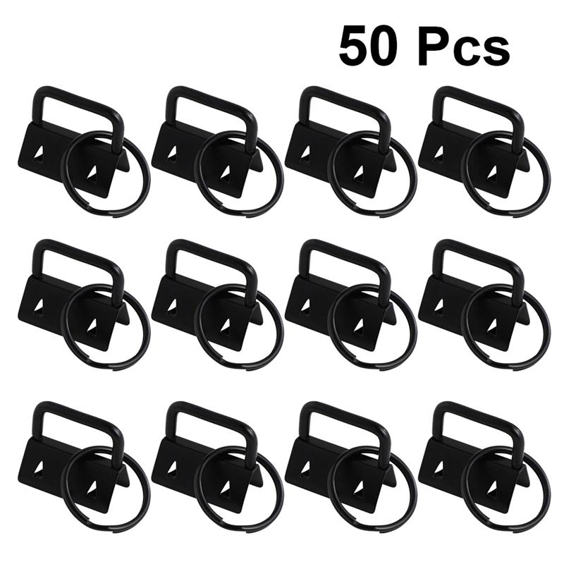 25/50Pcs DIY Stoff Hardware Schlüssel Kette Fob Armband Hardware mit Schlüssel Ring für Lanyard Gepäck Strap Zubehör (25mm, silber): 50Pcs Black
