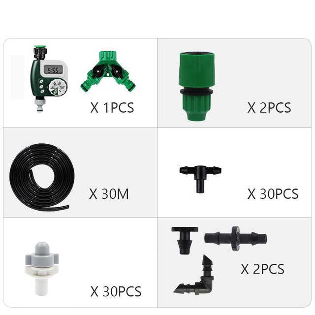 Garden Automatic Irrigation System, Drip Irrigation Kit, Irrigation Timer, Atomization Cooling Kit, For Garden, Courtyard: 30M And Timer