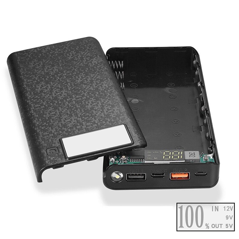 3.0 usb power bank oplader taske diy pack 8x 18650 batteri taske til mobiltelefon med fakkel: Sort