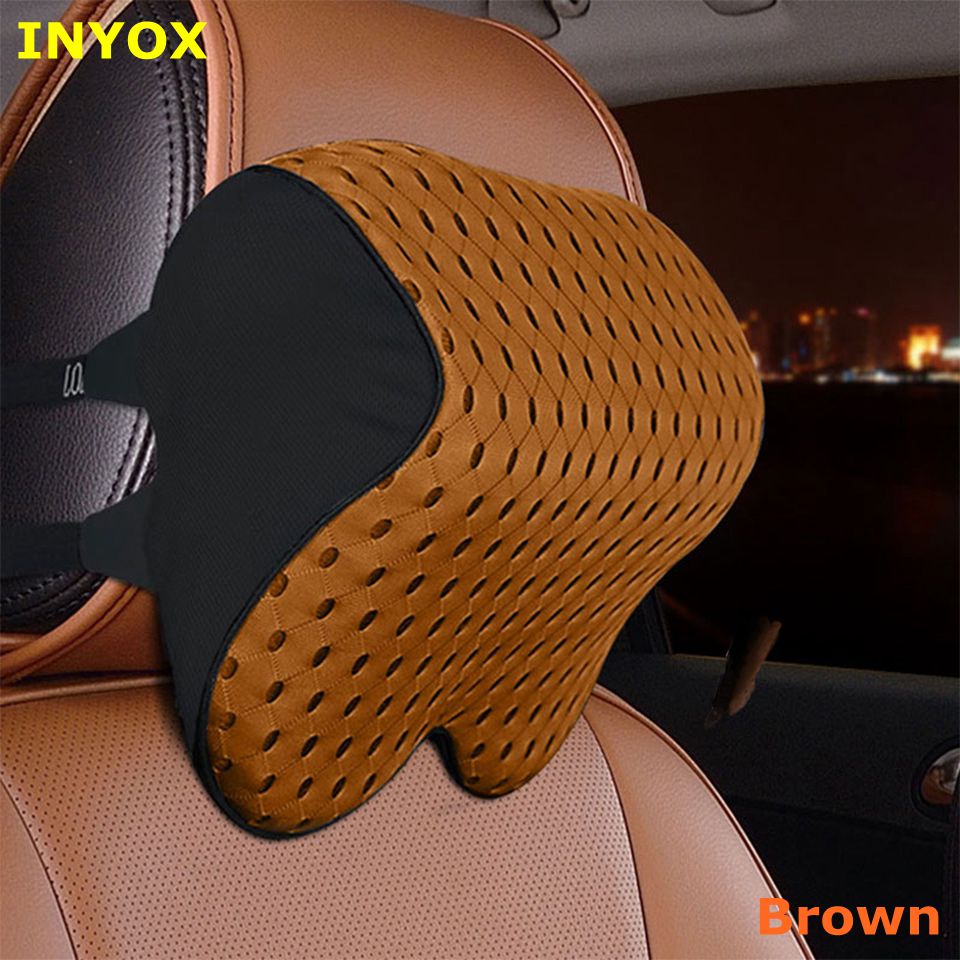L2w hukommelse bomuldsskum bil auto nakkestøtte nakkestøtte sæde støtte til hovedpude rejse støtte pude stof blød stol sikkerhed: L2w- brune