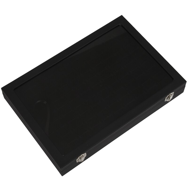 Glaslåg sort 100 slot øreringe ring smykker display opbevaringsboks bakke sag arrangør holder