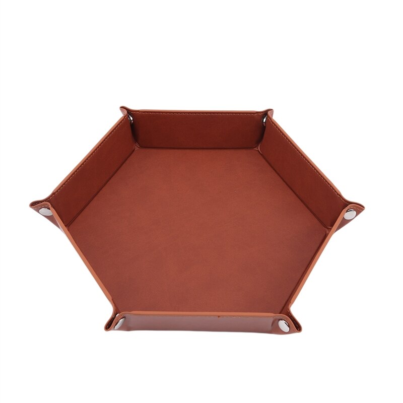 Folding Hexagon Dice Tray Purple Dice Box For RPG DnD Games Dice Storage Case 8 Colors PU Leather: brown