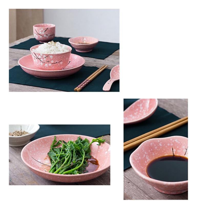 Juego de vajilla de cerámica de estilo japonés, juego de vajilla de cerámica creativa para el hogar (rosa)