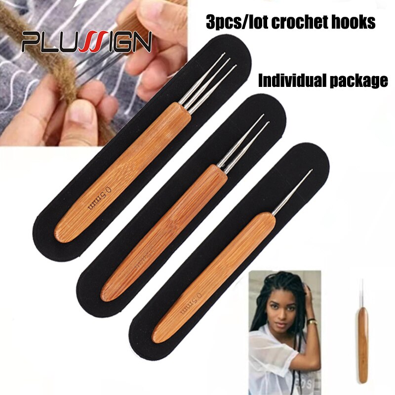 Plussign dreadlock hæklenål værktøj fletning hår dreadlocks nål bambus håndtag locs hæklenål stål krog til fletning carft