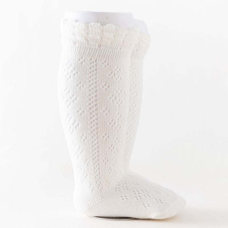 Sommer Baby Mädchen Aushöhlen Knie Hohe Socken Atmungsaktive Gittergewebe Baumwolle Prinzessin Lange Socke Spanisch Stil Dünne Socken Für 0-5 jahre: Weiß / 0-1Jahre(S)
