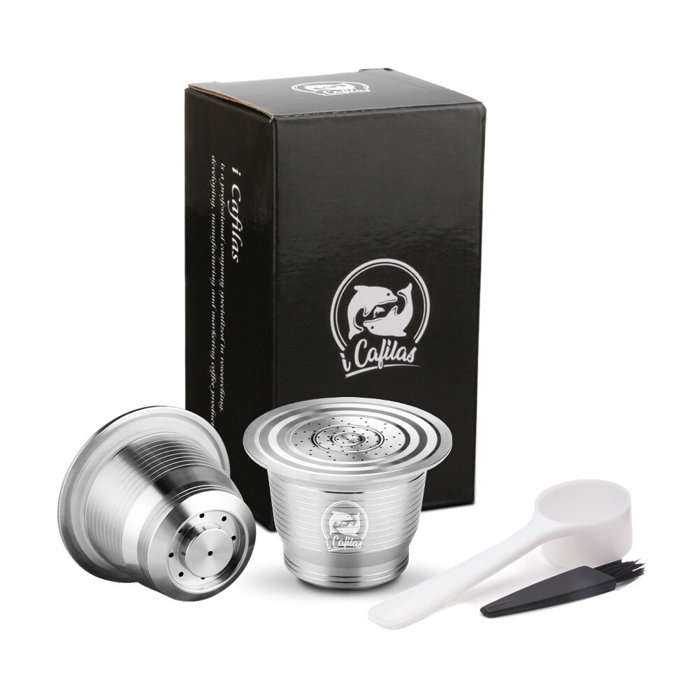Icafilas roestvrijstalen koffiecapsulefilters voor nespresso herbruikbare koffiekopjeslepels hervulbare beugels: 2 capsules