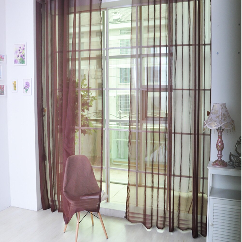 1 Pcs Pure Color Tulle Door Window Curtain Drape Panel Tulle Window Curtains For Living Room Bedroom Tulle Voile Cafe Curtains