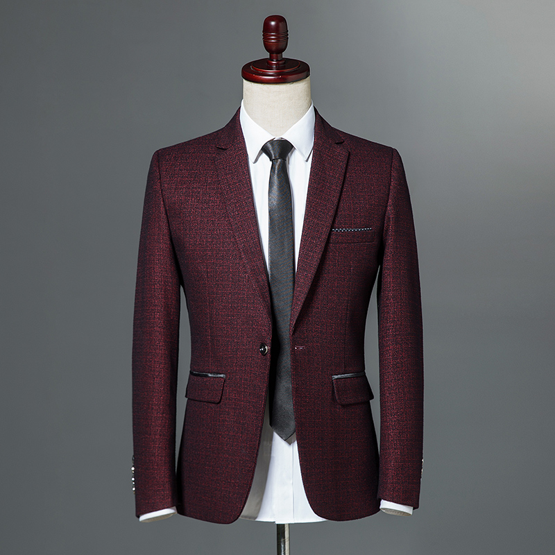 Syksyinen klassinen miesten itseviljelty vapaa-ajan bleiseri yhdellä napilla kapea istuvuus business casual takki viininpunainen tummansininen m -3xl