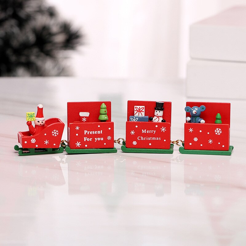 4 Knopen Kerst Trein Geschilderd Houten Kerst Decoratie Voor Thuis Met Santa Kinderen Speelgoed Ornament Navidad Jaar: New Red