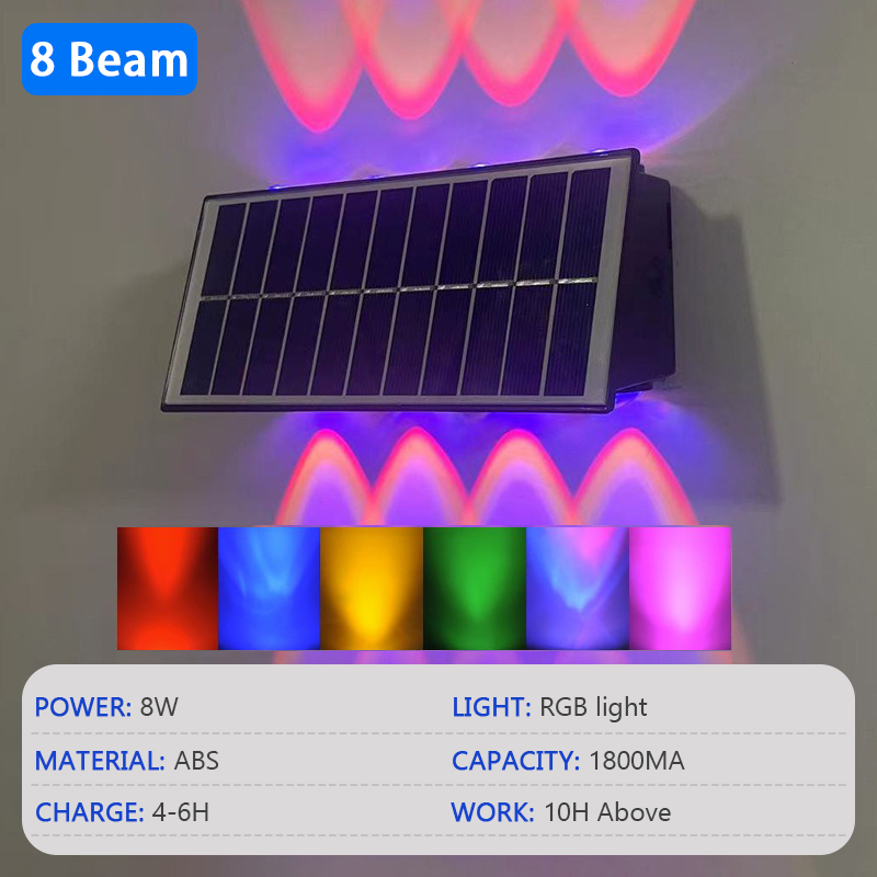Led solcellevæglampe udendørs  ip65 vandtætte have dekorative væglamper rgb op- og nedbelysning udendørs led solcellelampe: Hvid