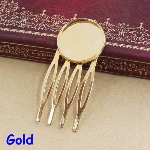 Fit 20mm Koperen Kam Haarspelden Blank Cabochon Instellingen Hair Clips Accessoires 22x52mm 7 stks/partij K05467: Gold