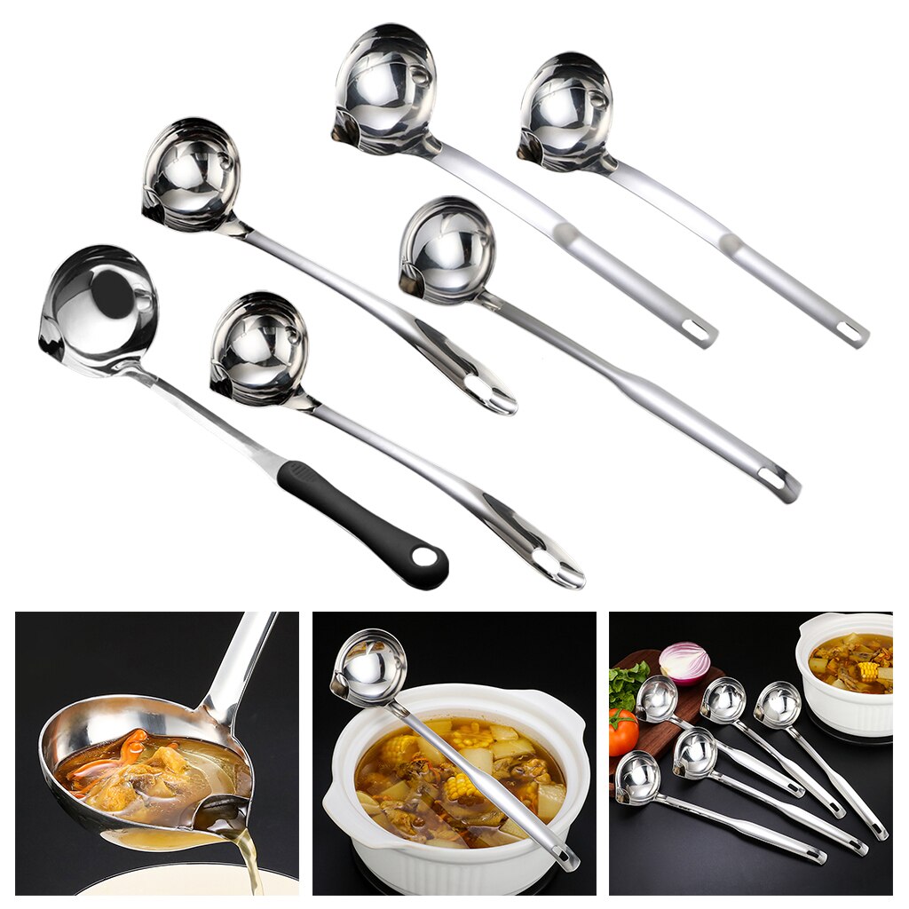 Kitchen Ladle Soup Fat Oil Separator Ladle Long Handle Ladle Pot Spoon for Camping Outdoor Cooking and Kitchen