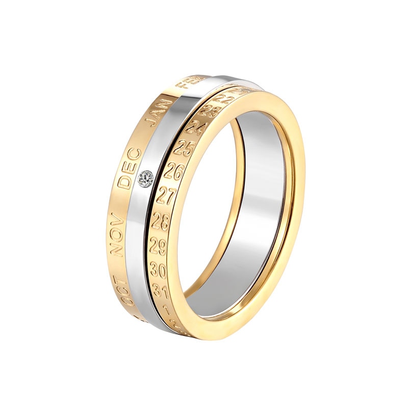 Draaibare Maand En Datum Crystal Ring Voor Vrouwen Top Roestvrij Staal Goud En Zilver Kleur Ring Bruiloft Sieraden