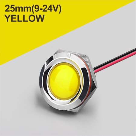 Lanboo 25mm rød grønn gul bule 12v 24v 110v 250v ledet metall indikator lampe indikatorlampe enkelt lampe vanntett: 25mm- gule (9-24v)