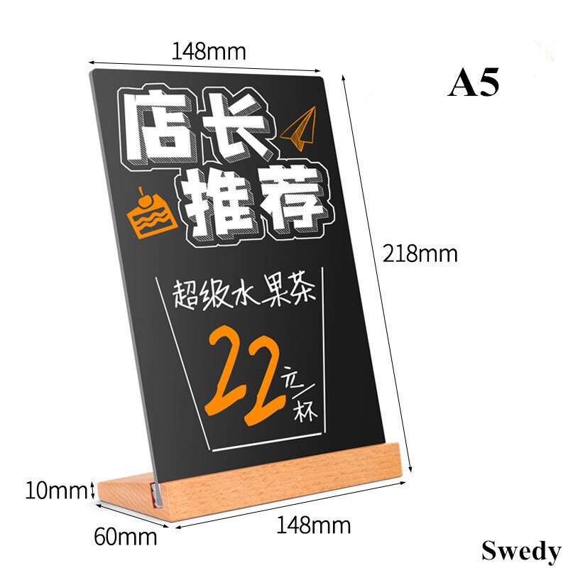 A5 210X148Mm Double Side Diy Houten Restaurant Rechtop Prijs Label Aanmelden Tafel Menu Display Stand Reclame Krijtbord frame: A5 L Shape