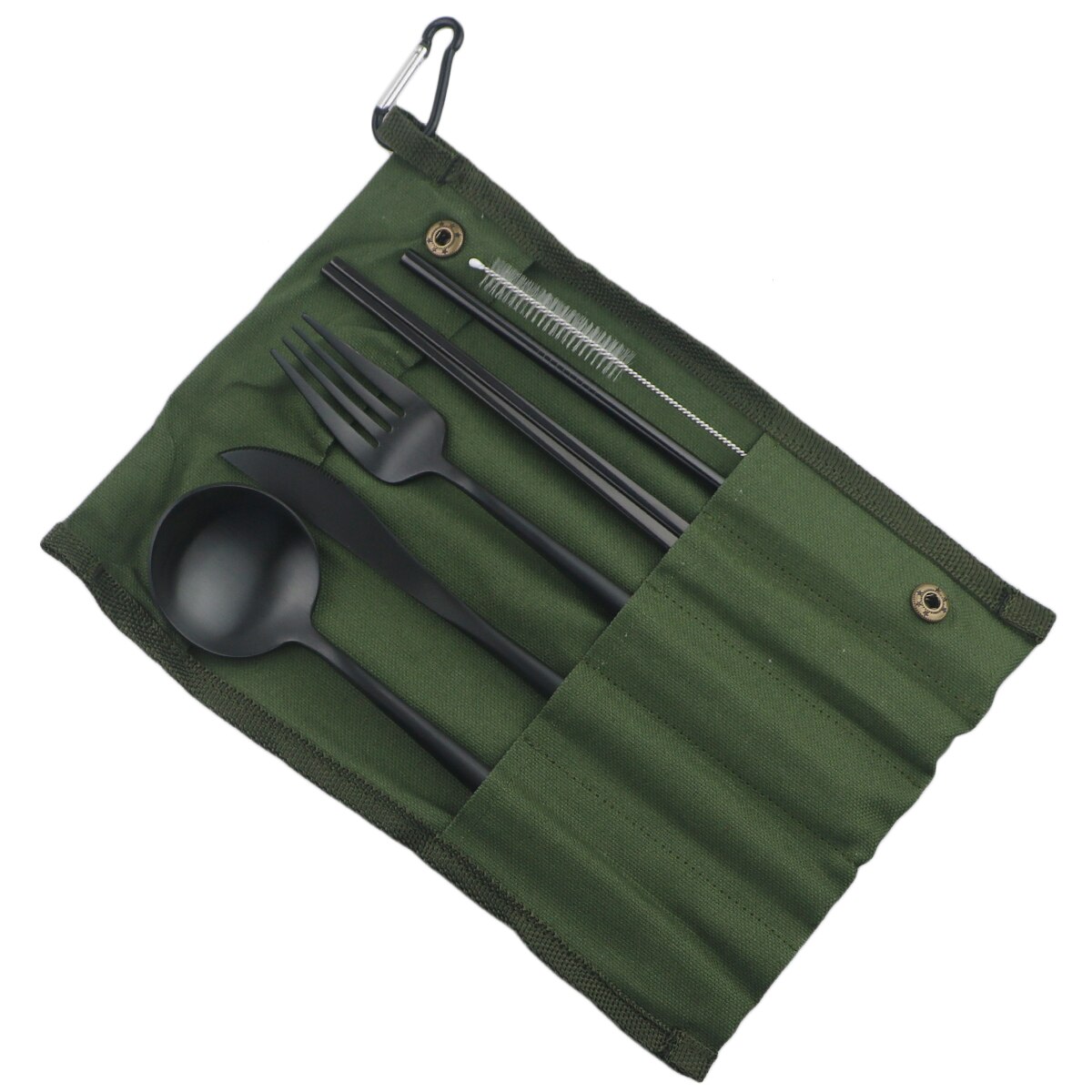 Rainbow Knife Fork Spoon Chopsticks Straw Set Portable Flatware Metal Travel Storage Cutlery Set Picnics Offices BBQ Accessories: Green A Bag Black
