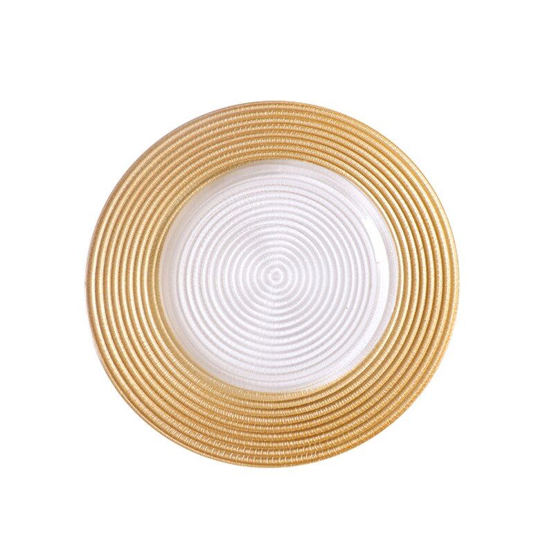 Assiettes en verre ménagères avec bordure dorée, texture européenne rétro, set de table occidental, plats occidentaux, steak, salade, dessert, vaisselle: Or / 33cm