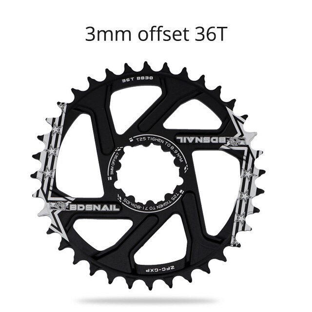 Schnecke 3mm 6mm versetzt Kettenblatt für Sram GXP SX NX GX XO X01 XX1 32/34/36/38T Fahrrad Einziges Krone Mtb überspielen Kurbelgarnitur: 3mm versetzt Schwarz 36T