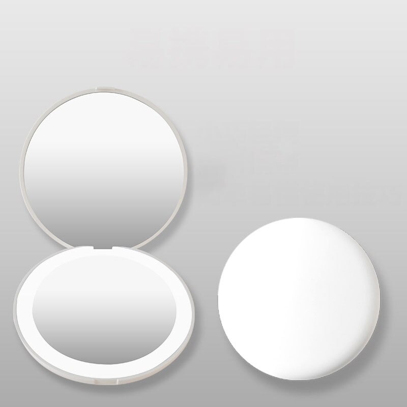Bærbart led makeup spejl  m005 mini lommespejle 2x forstørrelses spejl makeup spejl lys kompakte spejle håndholdt spejl: Hvid