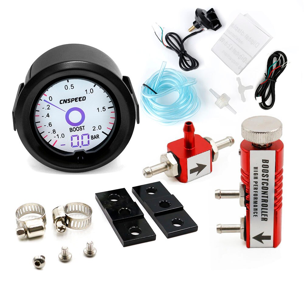 2 inch / 52mm Turbo Boost Gauge Liquid Crystal 7 Color Virtual Pointer Display Turbo Table Bar with Adjustable Controller Kit: red Controller