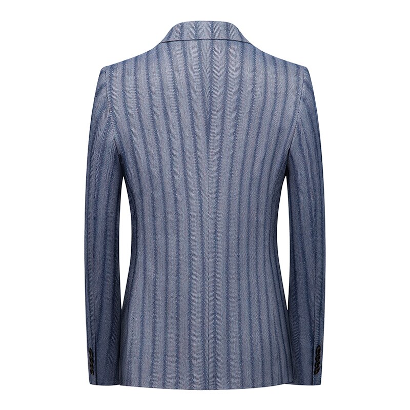 Plyesxale-Blazer de rayas verticales para hombre, chaqueta informal de negocios, de talla grande, color azul claro, Q391,