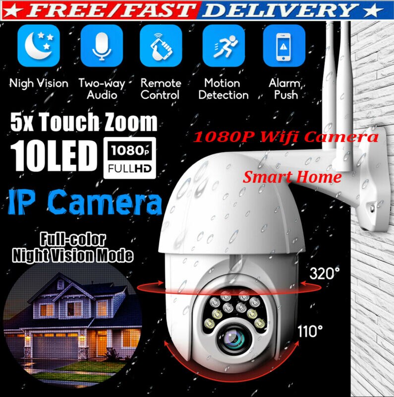 5X Zoom Outdoor Wireless 1080P 2MP Ptz Wifi Ir Camera Night Vision Home Security