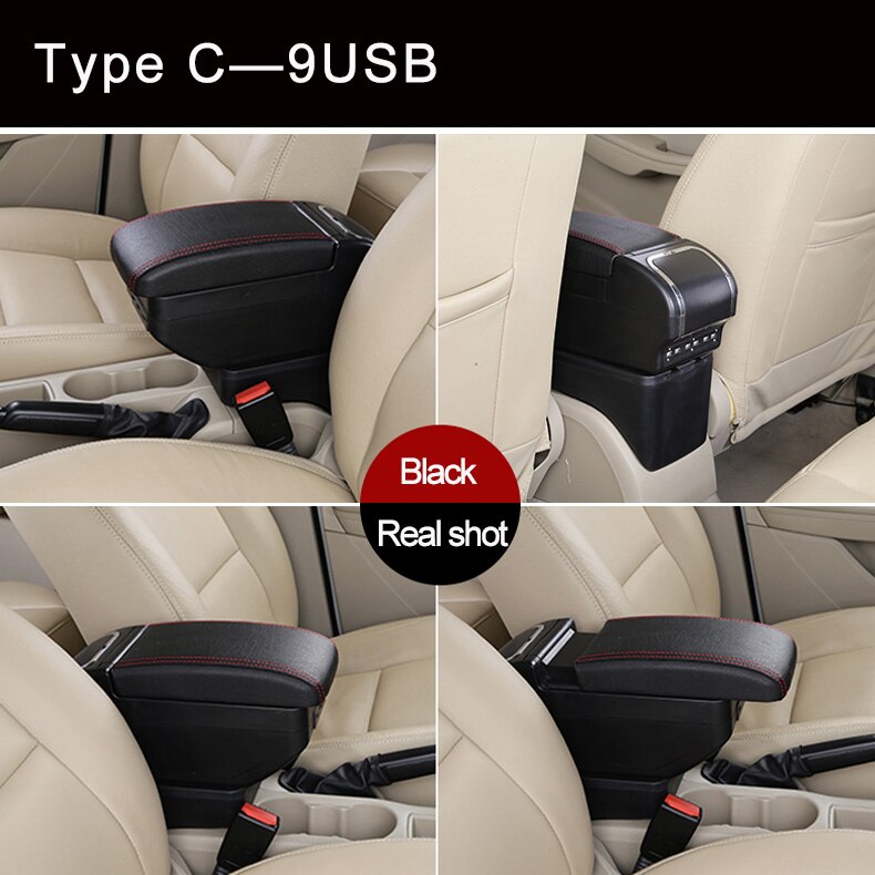 Boîte universelle d'accoudoir de voiture Auto accoudoir Central Pad Interface Usb Automobile boîte de rangement intérieure pièces de modification réglables: C Black red line