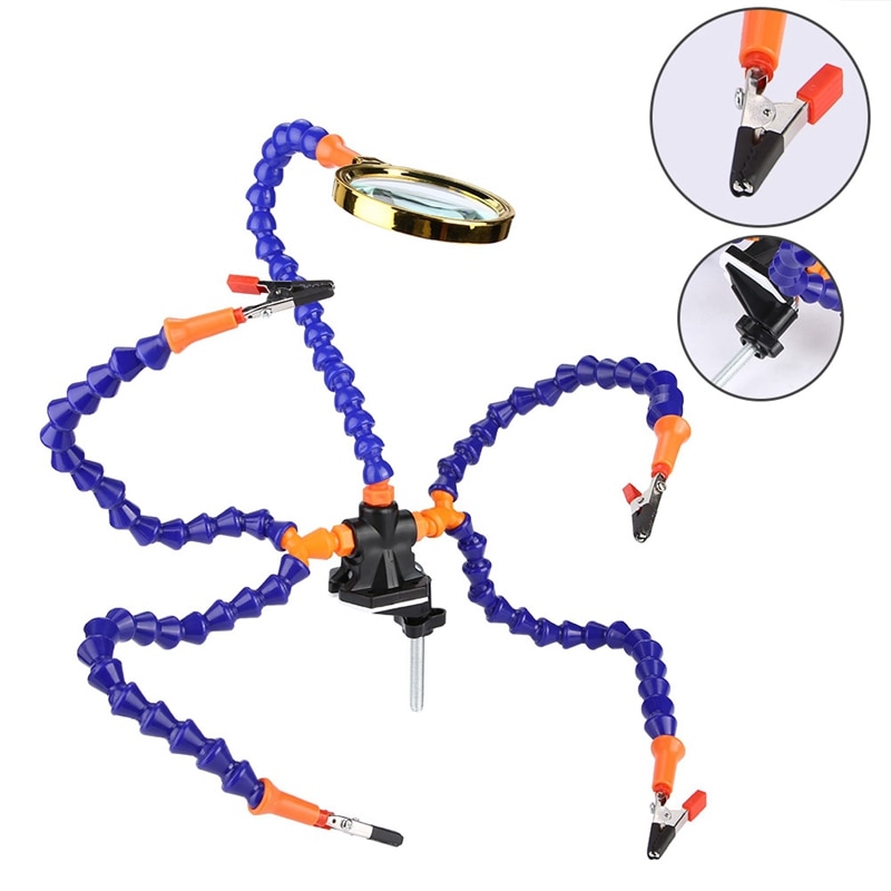 Helping Hands Third Hand Soldering Tool 6 Flexible Arms Five Arm Soldering Station With Magnifying Glass Fan
