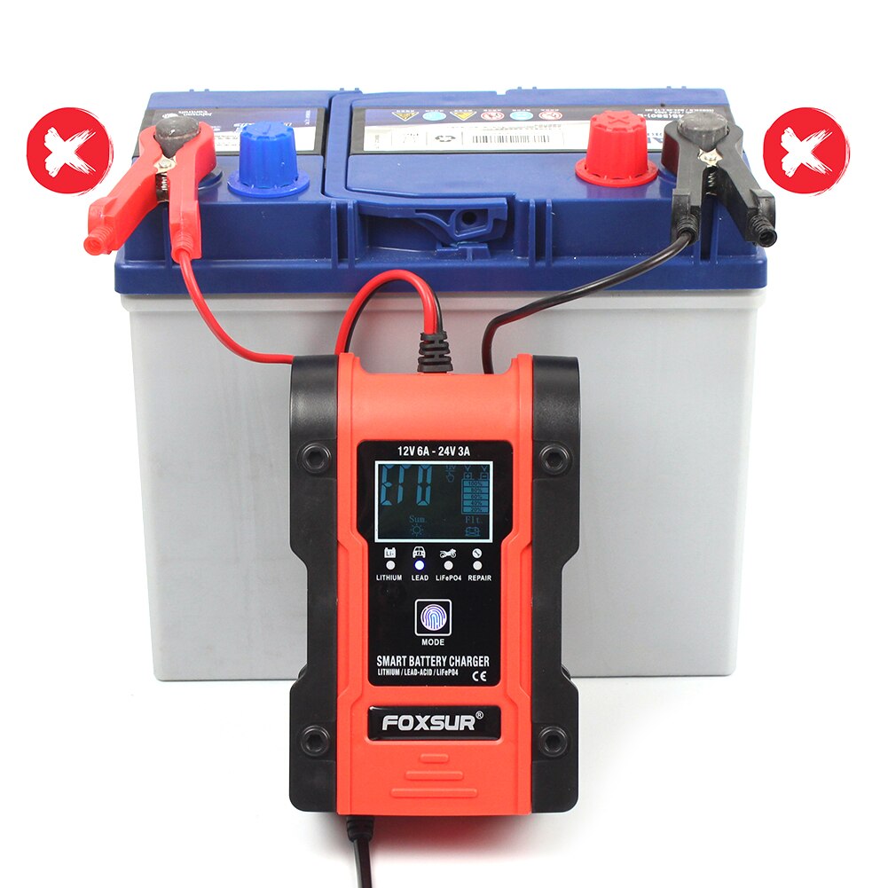 Smart Car Battery Charger 12V 6A 24V 3A Automatic Pulse Repair Charger with LCD for AGM GEL WET Lead Acid Battery