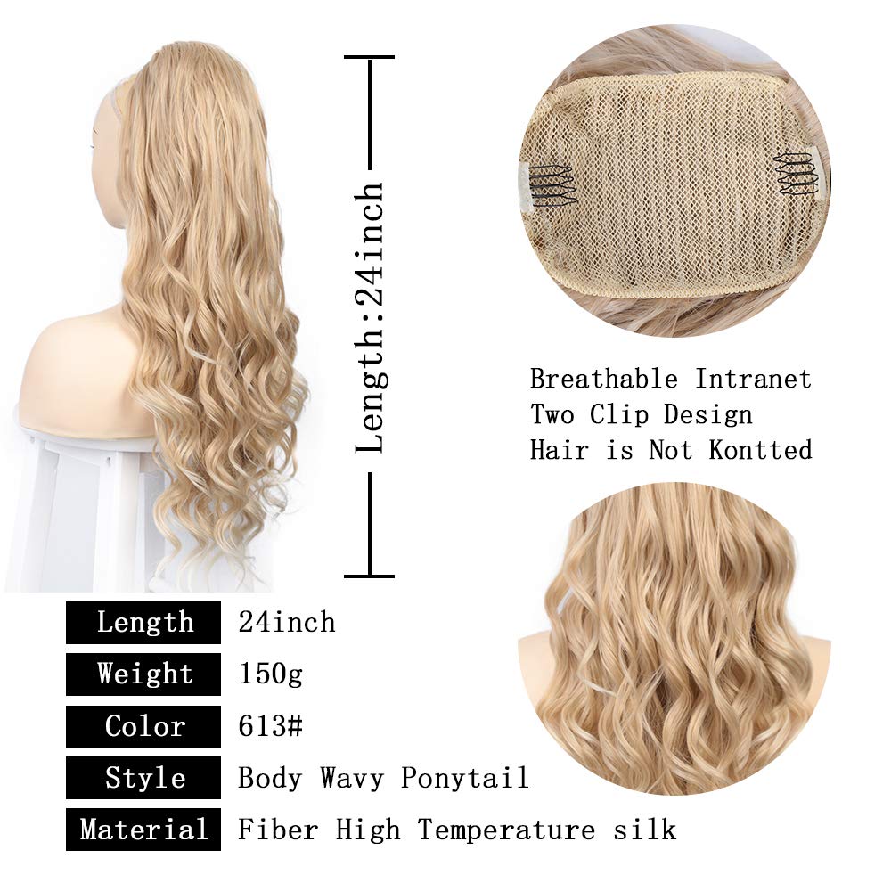 SUe EXQUISITE Synthetic Long Wavy Ponytail Hair for Black Women Gray/Black Synthetic Drawstring Ponytail Clip Hair Extension