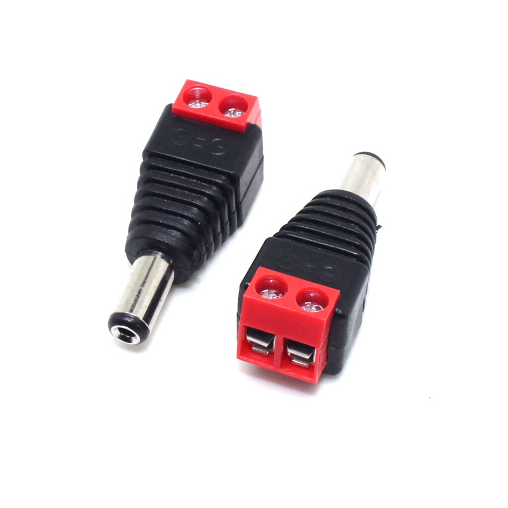Adaptador de enchufe macho/hembra para CCTV, 12V, 5,5x2,1mm, luz LED de un solo color, 10 Uds.: Red Male