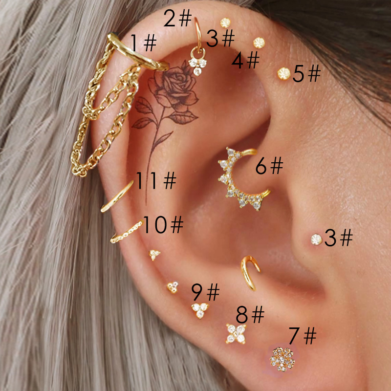 1 Stuk Kraakbeen Schelp Kwast Ketting Helix Daith Tragus Oor Piercing Oorknopjes Voor Vrouwen Ronde Earing Y 2K Oor Mode Sieraden: Rood / Licht Geel Goud Kleur