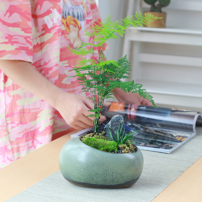 Maceta pequeña de cerámica Retro Para el hogar, maceta creativa de escritorio para plantas verdes suculentas Wenzhu, utensilios de jardín chino hechos a mano