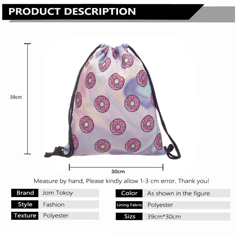 Mode Vrouwen Holo Donuts Trekkoord Rugzak 3D Afdrukken Reizen Softback Vrouwen Mochila Koord Tassen