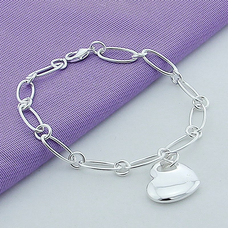 some style Cute 925 silver bracelets charms heart nice for wedding women chain Charm gorgeous jewelry 8inch 20cm