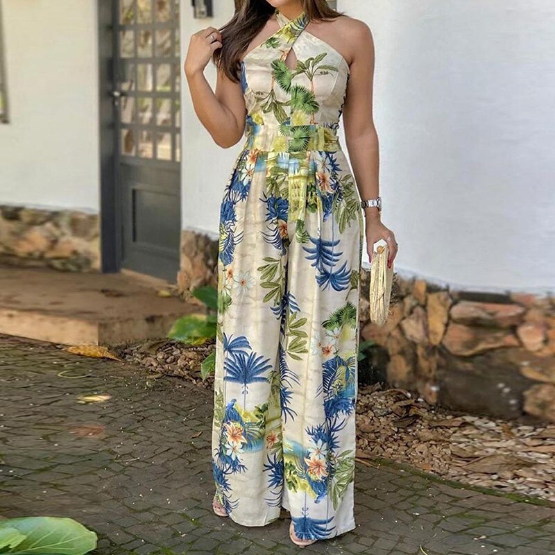 Women's Tropical Print Wrap Playsuit
