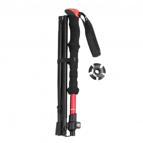 1.3M Anti Shock Walking Stick Aluminum Outdoor Trekking Poles Ultralight Alpenstock 4 Joints Adjustable Foldable Hiking Stick: Red