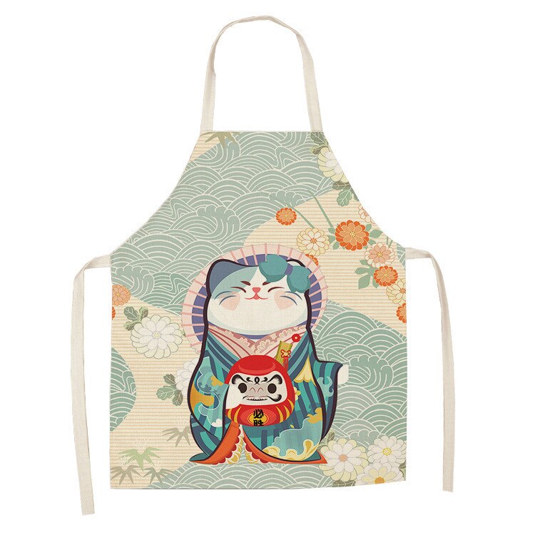 Japanese Karikatur Glücklich Katze Dekoration ärmellos Schürze Baumwolle Leinen- Küche Schürzen Frauen Heimat Kochen Backen Taille Lätzchen Schürze: 38x47cm / Stil 11