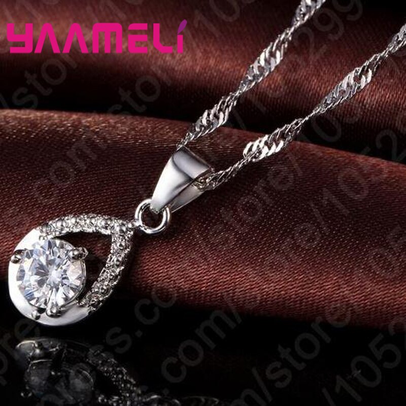 100% 925 Sterling Zilver Klassieke Stijl Glanzende Zirconia Crystal Ketting Hanger Oorbellen Sieraden Sets Voor Vrouwen